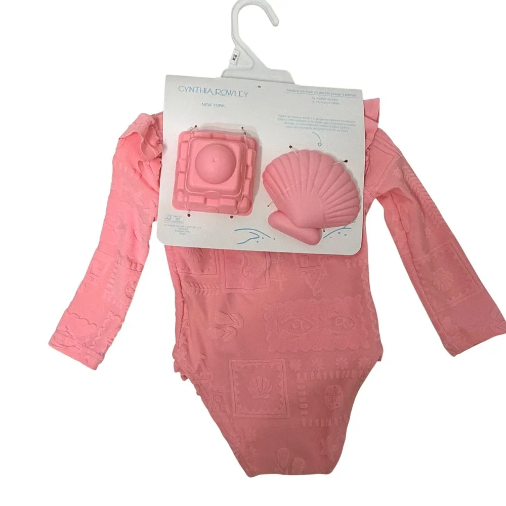 Cynthia Rowley Girls Pink Long Sleeve Swimsuit & Beach Toy Set 18M UPF 50